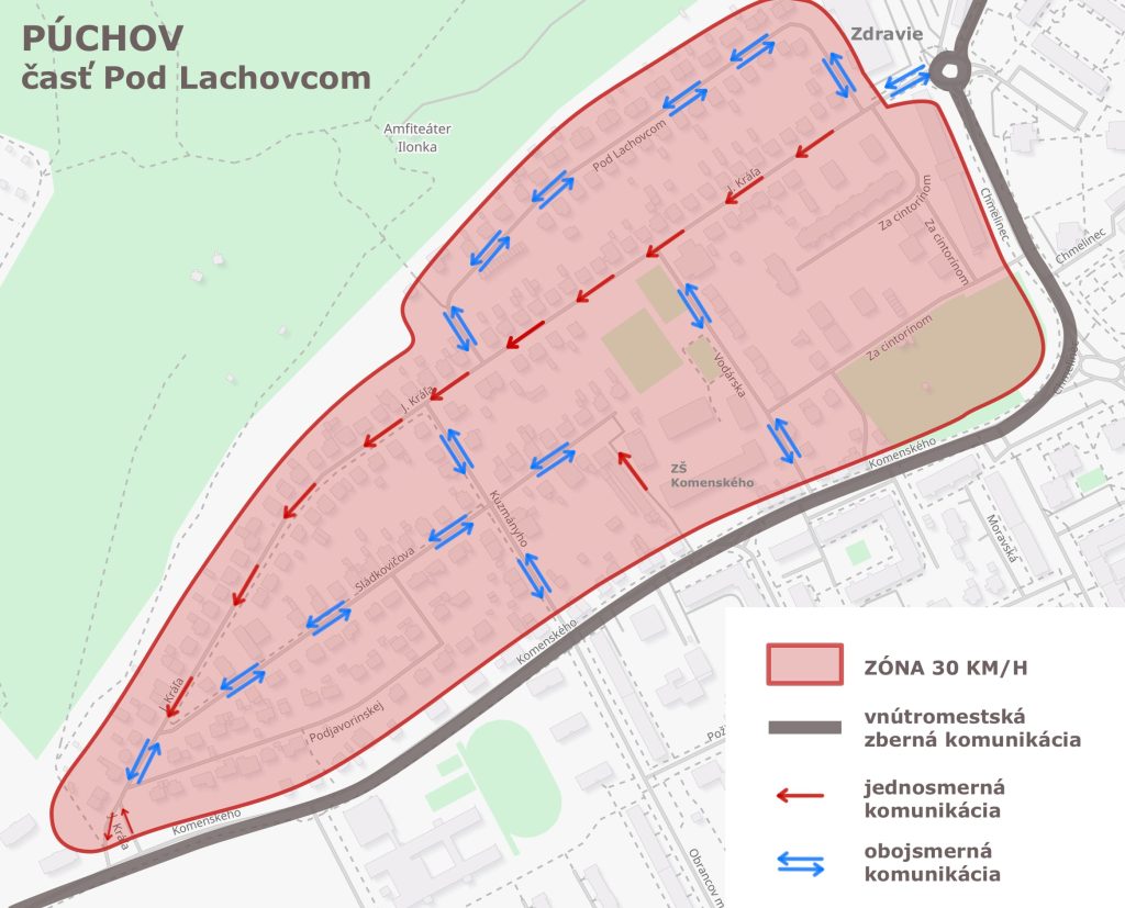 Mapa Pod Lachovcom Puchov - upokojenie dopravy